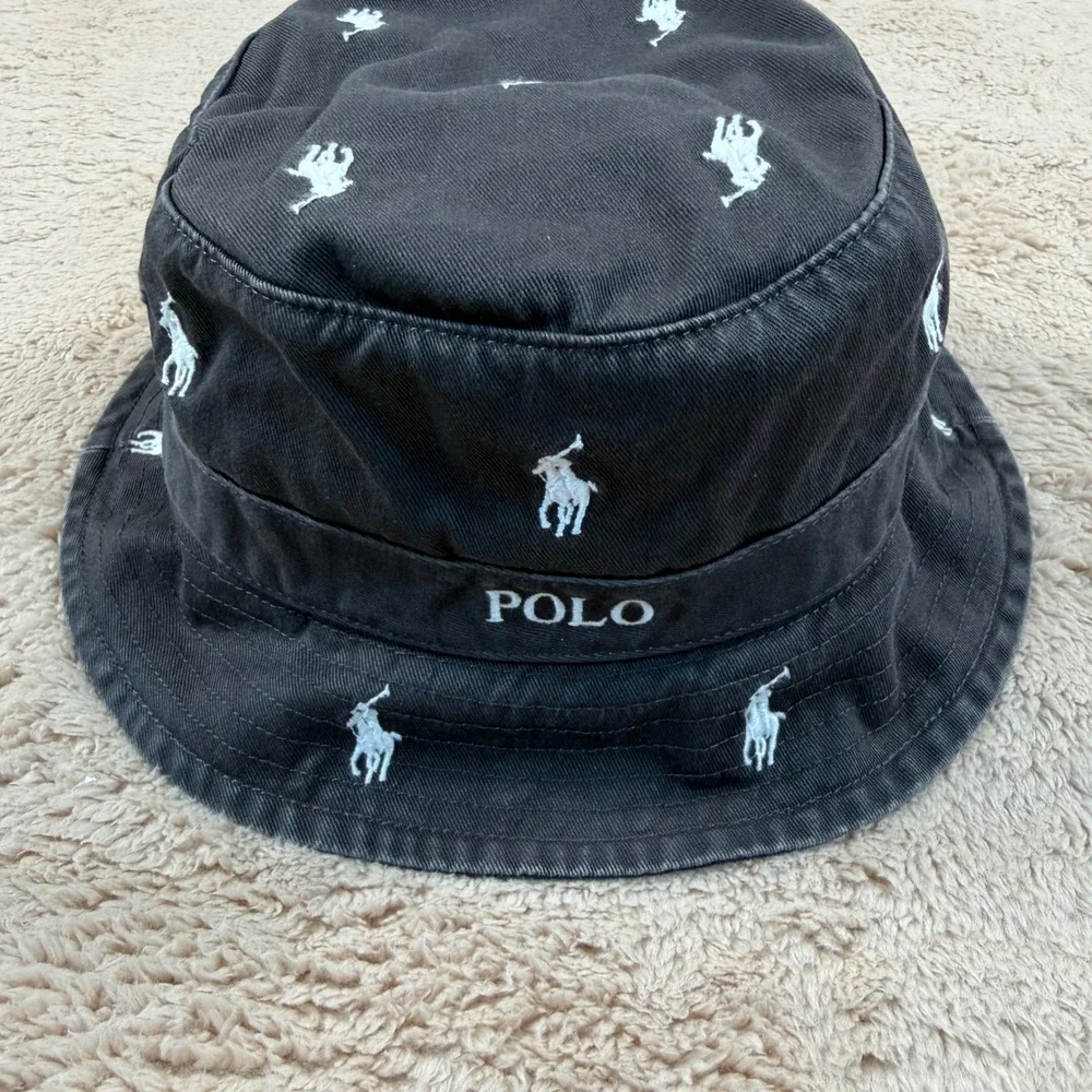 Polo Ralph Lauren Mens Size S/M Bucket Hat Gray All Over Pony Embroidered NWOT